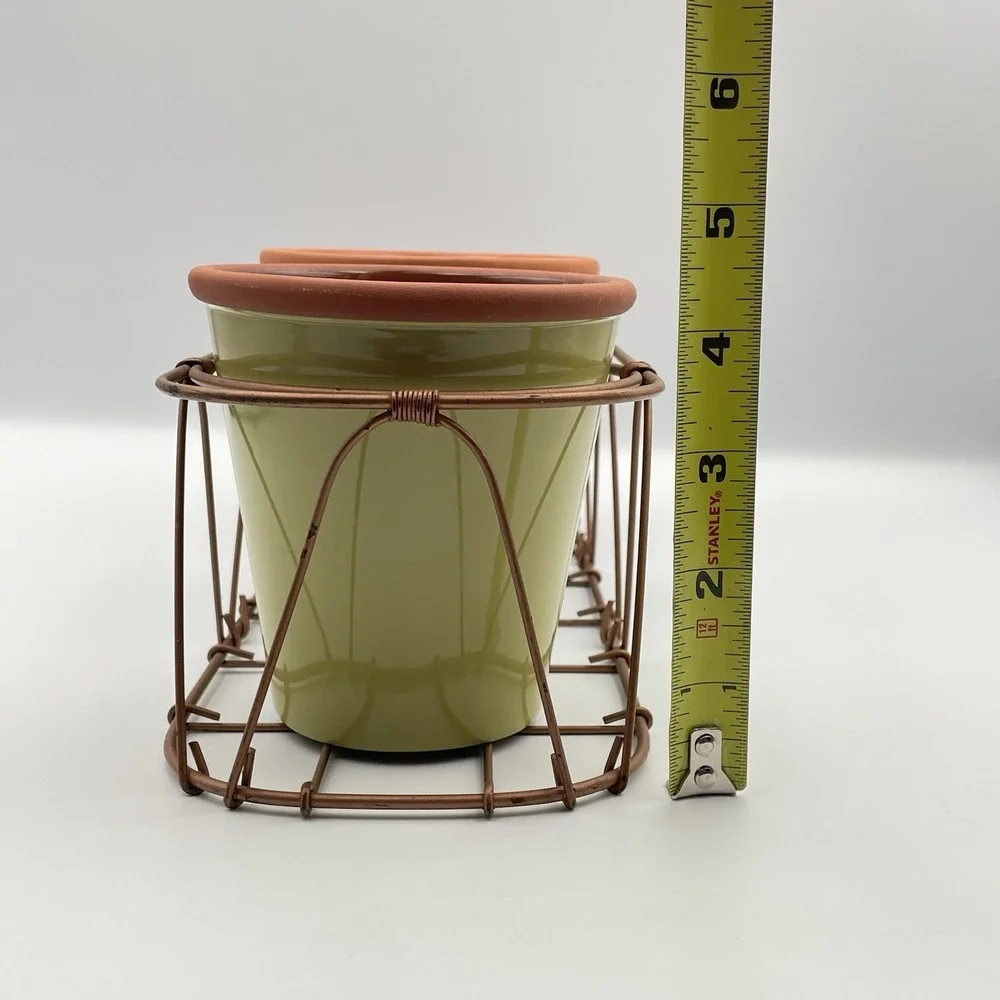 Bath &‎ Body Works Ceramic Flower Pots Planters Set of 3 w/ Metal Wire Caddy